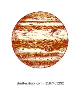 Hand drawn colorful planet Jupiter. Vector illustration