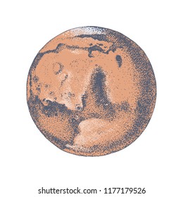 Hand drawn colorful planet Mars. Vector illustration
