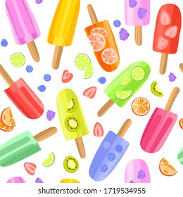 Hand drawn colorful popsicles seamless pattern background. Vector illustration in modern flat style for web design or print.