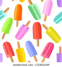 Hand drawn colorful popsicles seamless pattern background. Vector illustration in modern flat style for web design or print.