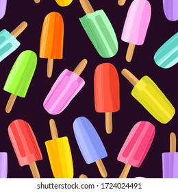 Hand drawn colorful popsicles seamless pattern background. Vector illustration in modern flat style for web design or print.