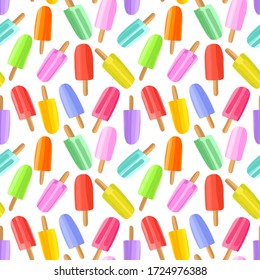 Hand drawn colorful popsicles seamless pattern background. Vector illustration in modern flat style for web design or print.