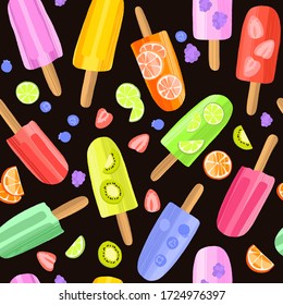 Hand drawn colorful popsicles seamless pattern background. Vector illustration in modern flat style for web design or print.