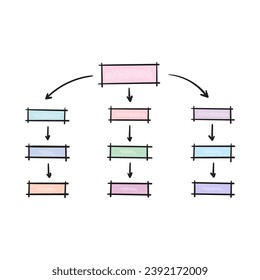 hand drawn colorful rectangle diagram template. nine step diagram and arrows