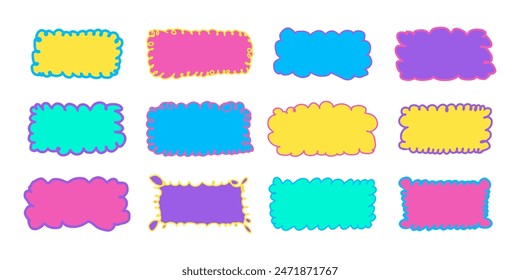 Handgezeichnetes buntes Rechteck-Looped-Frame-Set. Doodle ausgehöhlte Kante ovale Formen. Scribble Lace grenzt die Vorlage. Wolkensilhouette. Vektorillustration isoliert auf weißem Hintergrund