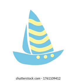 Hand drawn  colorful sailboat isolated on white background. Sea travel cruise, boat and ship, yacht transport, sailboat . Vector flat illustration  of boats. Design for logo, print, card, scrapbooking