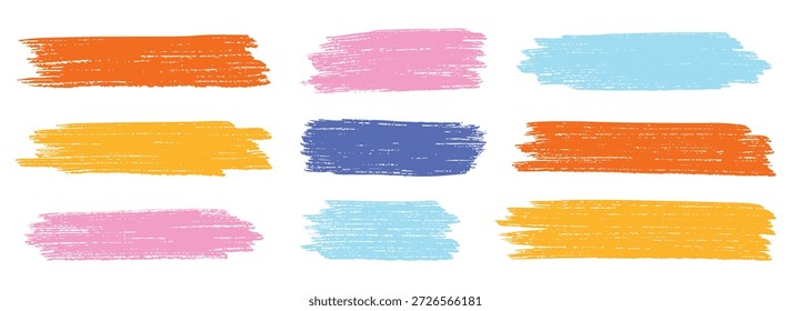 Hand drawn colorful scratch crayon brush strokes vector design element isolated in transparent background