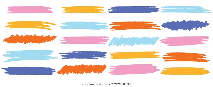 Hand drawn colorful scratch crayon brush strokes vector element design illustration isolated in transparent background