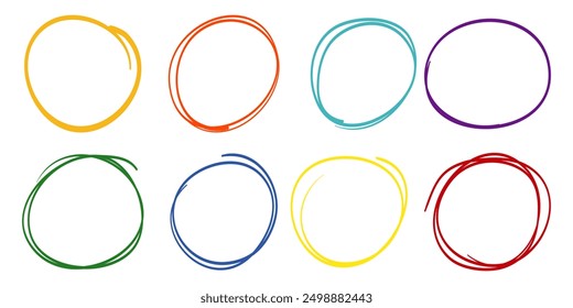 Dibujado a mano círculos de línea de garabato de colores. Doodle circular para elemento de diseño de marca de nota de mensaje. Ilustración vectorial