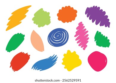 
Hand drawn colorful scribble wax pastel isolated flat vector illustration on white background.