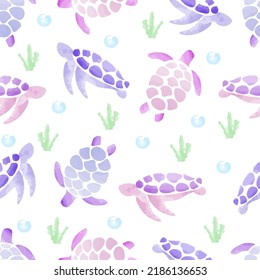 Hand drawn colorful sea turtle watercolor seamless pattern. Can be used for wallpaper, background, fabric print, or children's decorative rooms.