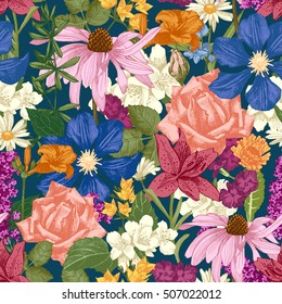 Hand drawn colorful seamless floral pattern