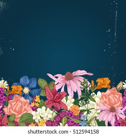 Hand drawn colorful seamless floral border