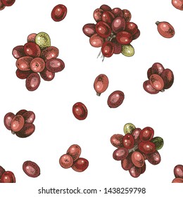 Hand drawn colorful seamless pattern with coffee beans. Vector illustration.