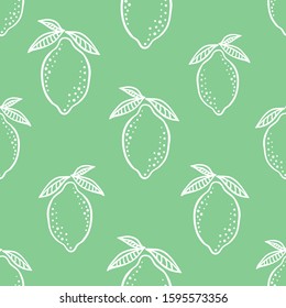 Hand drawn colorful seamless pattern of hand drawn lemons and green leaves silhouettes. Scandinavian design style. Perfect for textile manufacturing wallpaper posters etc. Vector illustration