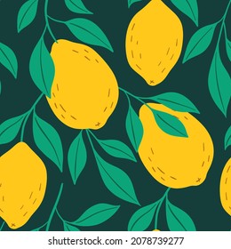 Patrón de limones dibujados a mano sin costura. Fondo de cítricos. Perfecto para la fabricación de carteles de papel pintado, etc. Ilustración vectorial