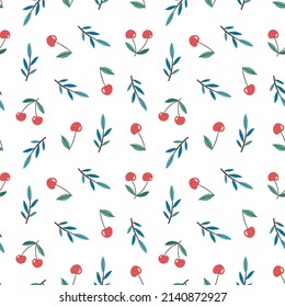 Patrón de cereza dibujado a mano sin costura. Borde de bayas florales. Perfecto para la fabricación de carteles de papel pintado, etc. Ilustración vectorial