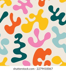 Hand drawn colorful seamless pattern. Abstract doodle style spots. Soft smooth shapes and bubbles. Creative trendy minimalistic design. Modern art background.