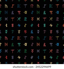 Hand drawn colorful seamless pattern with runes and runic alphabet