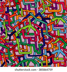 Hand drawn colorful seamless pattern with graffiti vivid elements. Design for textile, wallpaper, postcards, books . 