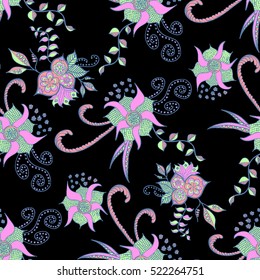 Hand drawn colorful seamless pattern. Floral orient retro background for textile, fabric, wrapping, paper, cloth