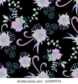Hand drawn colorful seamless pattern. Floral orient retro background for textile, fabric, wrapping, paper, cloth
