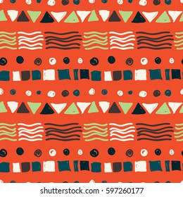 Hand drawn colorful seamless patterns. Orange background