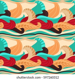 Hand drawn colorful seamless patterns. Abstract background. Wave