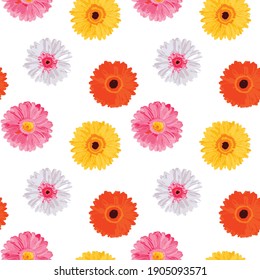 Hand drawn colorful seamless vector pattern with Transvaal Daisy flowers (Gerbera flowers) in art markers style