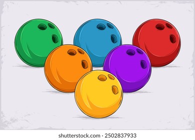 Hand drawn colorful set of bowling balls ready to strike isolated on white background 