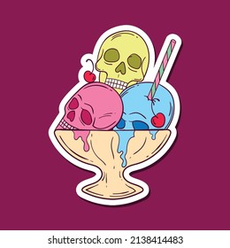 hand drawn colorful skull ice cream doodle illustration for stickers etc