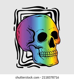 hand drawn colorful skull illustration premium vector