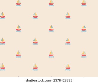 Hand drawn colorful small sailboat seamless pattern