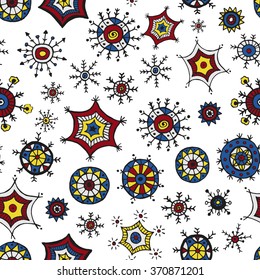 Hand drawn colorful snowflakes doodles