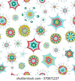 Hand drawn colorful snowflakes doodles