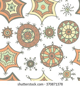 Hand drawn colorful snowflakes doodles