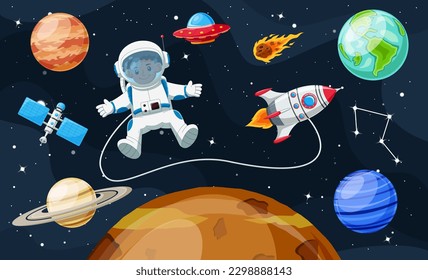 Hand drawn colorful space background. Vector illustration