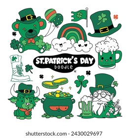 Hand drawn of Colorful St. Patrick's Day Doodle Art
