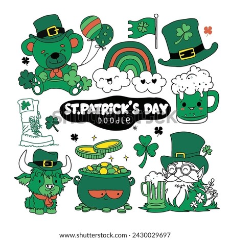 Hand drawn of Colorful St. Patrick's Day Doodle Art
