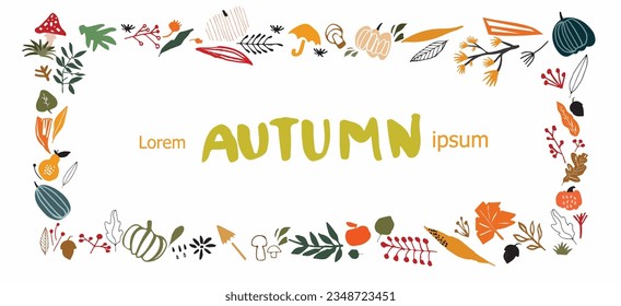 Hand drawn colorful template frame with fall elements  for invitation posters advertising sale 
