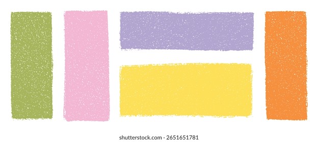 Hand drawn colorful textured rectangles vector collection abstract geometric layout ink crayon chalk style pastel design elements isolated on transparent background modern artistic bold blocks