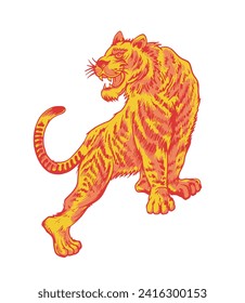 hand drawn colorful tiger illustration