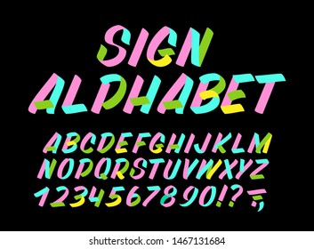 Hand drawn colorful typeface on black background. Brush sign painted vector characters: lowercase and uppercase. Typography alphabet for your designs: logo, typeface, card