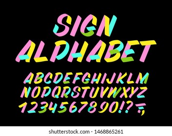 Hand drawn colorful typeface on black background. Brush sign painted vector characters: lowercase and uppercase. Typography alphabet for your designs: logo, typeface, card