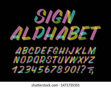 Hand drawn colorful typeface on black background. Brush sign painted vector characters: lowercase and uppercase. Typography alphabet for your designs: logo, typeface, card