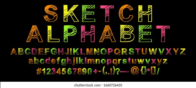 Hand drawn colorful typeface. Painted vector characters: lowercase and uppercase. Typography alphabet for your designs: logo, typeface, card