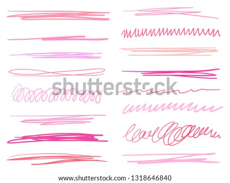 Hand drawn colorful underlines on white. Stroke chaotic patterns. Colored illustration. Sketchy elements for posters and flyers