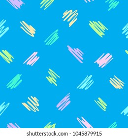 Hand drawn colorful various diagonal scrawl, scratch, hatch, scribble seamless repeat vector pattern. Cute uneven zigzag pen, pencil strokes texture. Doodle style abstract multicolored background. 