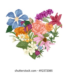 Hand drawn colorful vector floral heart