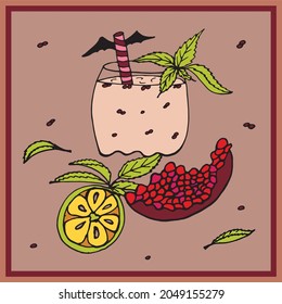 Hand drawn colorful vector halloween cocktail illustration for greeting card design 